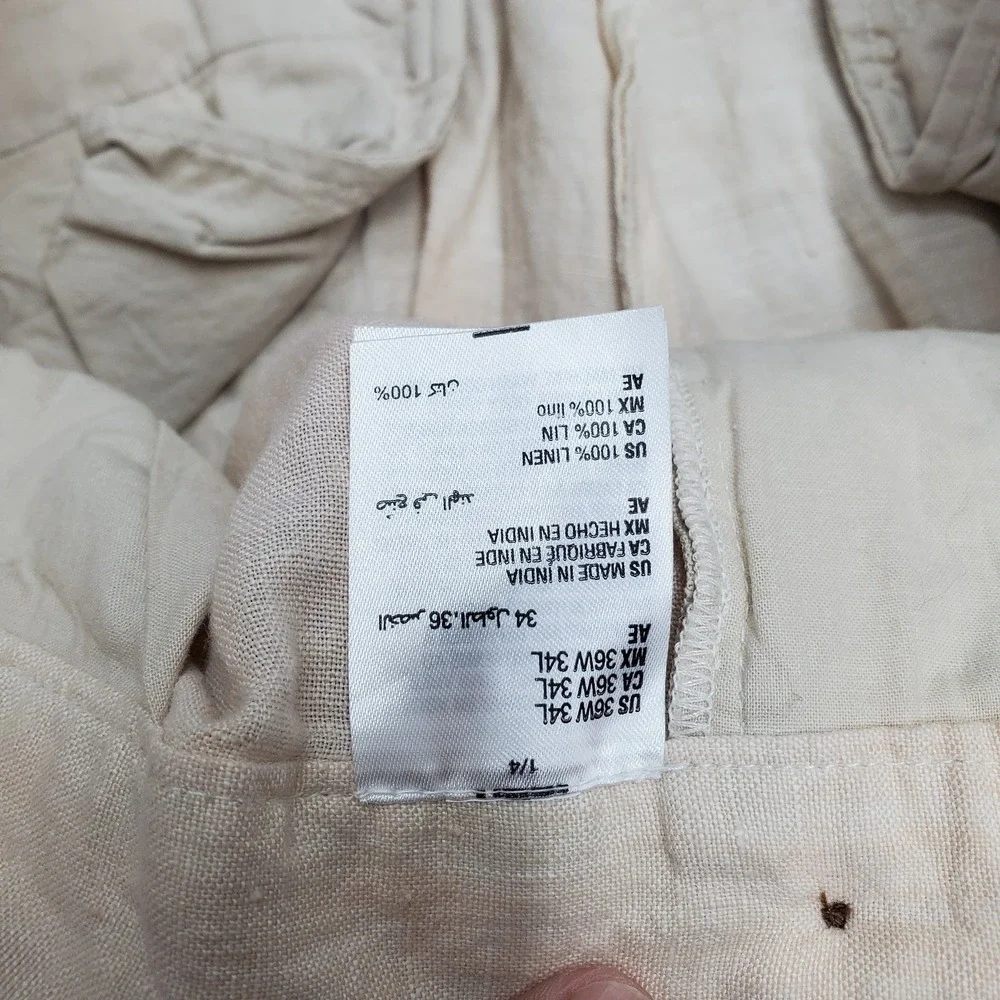 Club Room Men Pants 36W 34L Beige Linen Dress Coastal Beach 32